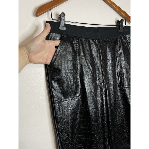 Karl Lagerfeld Paris Women's Medium Black Alligator Print Faux Leather Leggings - Picture 4 of 7